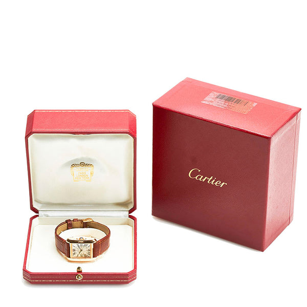 カルティエ タンクアングレーズ SM 腕時計 W5310027 クオーツ シルバー文字盤 K18PG ピンクゴールド レディース CARTIER 【中古】