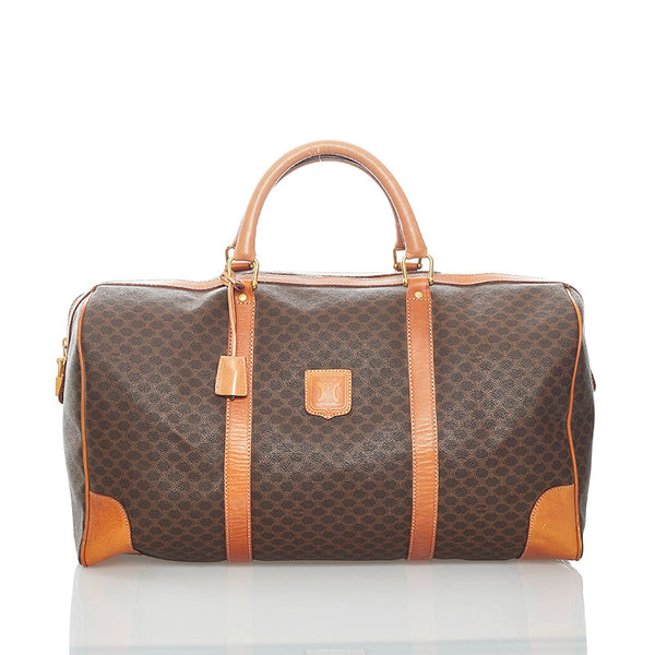 セリーヌ マカダム ボストンバッグ ブラウン PVC レザー レディース CELINE 【中古】