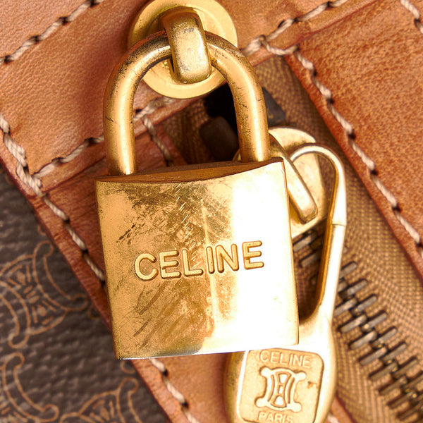 セリーヌ マカダム ボストンバッグ ブラウン PVC レザー レディース CELINE 【中古】