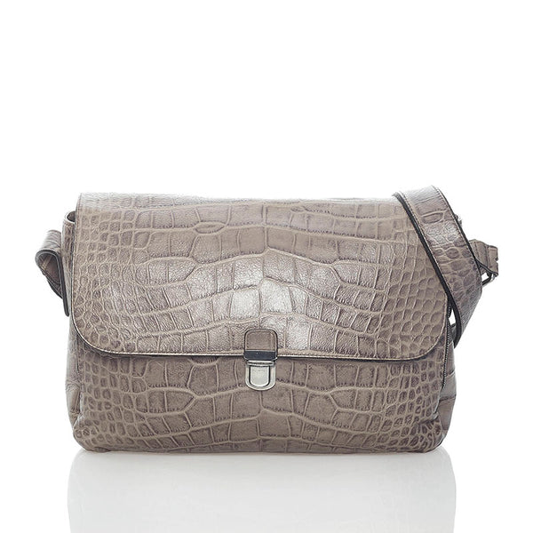 ジョルジオアルマーニ クロコ型押し ショルダーバッグ メッセンジャーバッグ グレー レザー メンズ GIORGIO ARMANI 【中古】