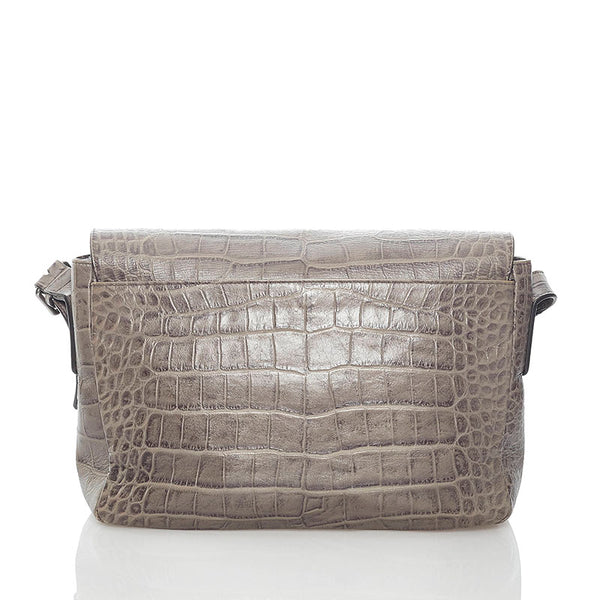 ジョルジオアルマーニ クロコ型押し ショルダーバッグ メッセンジャーバッグ グレー レザー メンズ GIORGIO ARMANI 【中古】