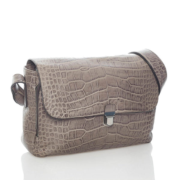 ジョルジオアルマーニ クロコ型押し ショルダーバッグ メッセンジャーバッグ グレー レザー メンズ GIORGIO ARMANI 【中古】