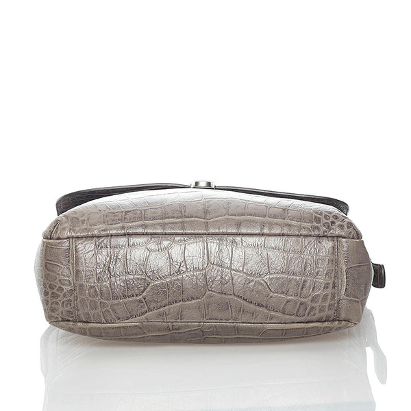 ジョルジオアルマーニ クロコ型押し ショルダーバッグ メッセンジャーバッグ グレー レザー メンズ GIORGIO ARMANI 【中古】