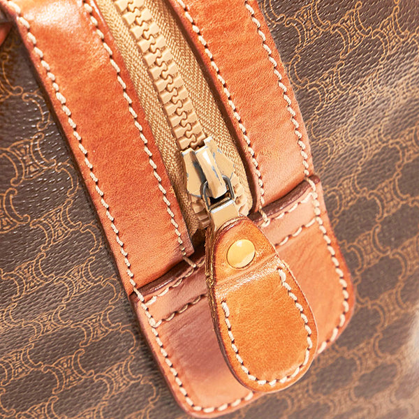 セリーヌ マカダム ボストンバッグ ブラウン PVC レザー レディース CELINE 【中古】