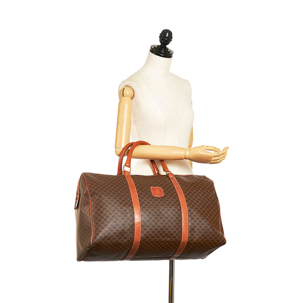セリーヌ マカダム ボストンバッグ ブラウン PVC レザー レディース CELINE 【中古】