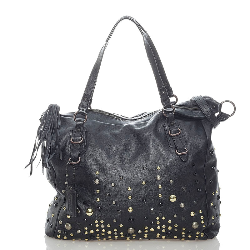 コーチ スタッズ トートバッグ ショルダーバッグ 2WAY 15366 ブラック レザー レディース COACH 【中古】