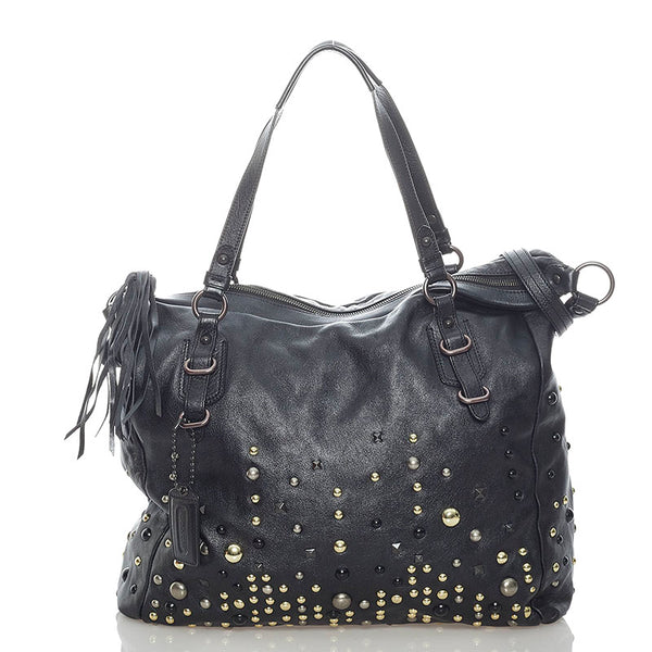コーチ スタッズ トートバッグ ショルダーバッグ 2WAY 15366 ブラック レザー レディース COACH 【中古】