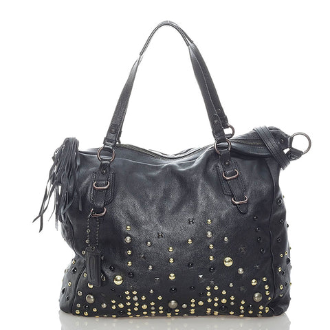 コーチ スタッズ トートバッグ ショルダーバッグ 2WAY 15366 ブラック レザー レディース COACH 【中古】