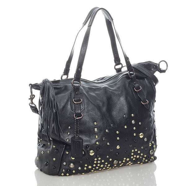 コーチ スタッズ トートバッグ ショルダーバッグ 2WAY 15366 ブラック レザー レディース COACH 【中古】