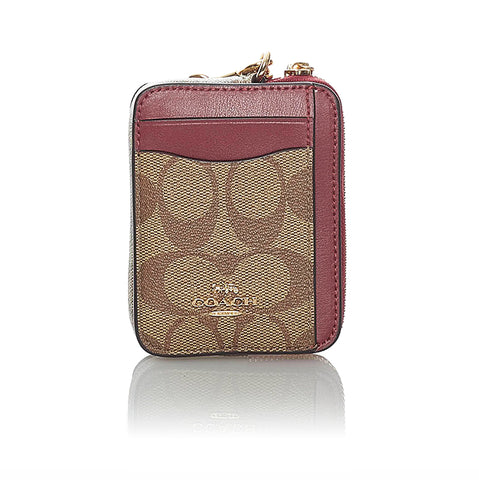 コーチ シグネチャー コインケース  ミニウォレット ワインレッド PVC レザー ビニール レディース COACH 【中古】