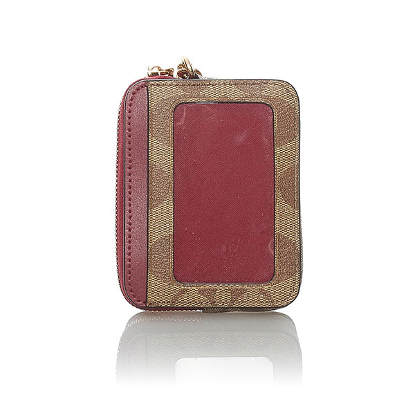 コーチ シグネチャー コインケース  ミニウォレット ワインレッド PVC レザー ビニール レディース COACH 【中古】