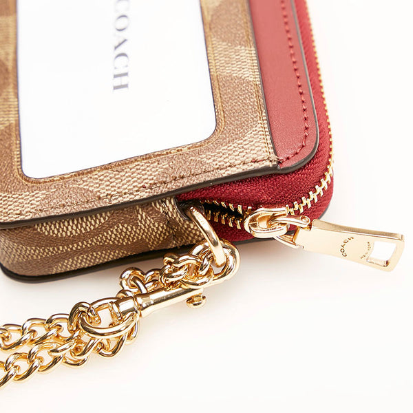 コーチ シグネチャー コインケース  ミニウォレット ワインレッド PVC レザー ビニール レディース COACH 【中古】