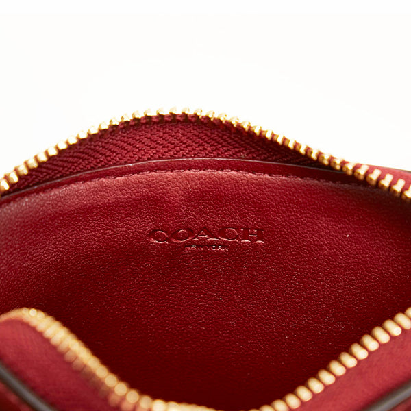 コーチ シグネチャー コインケース  ミニウォレット ワインレッド PVC レザー ビニール レディース COACH 【中古】