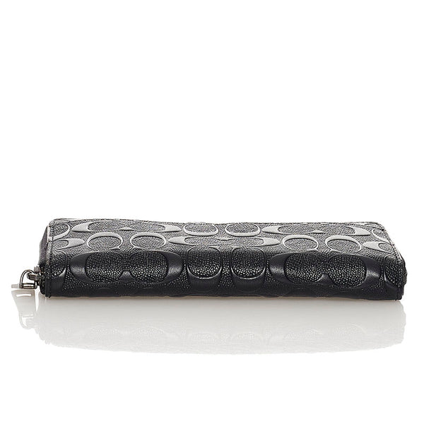 コーチ シグネチャー アコーディオン  ラウンドファスナー 長財布 F58113 ブラック レザー メンズ COACH 【中古】