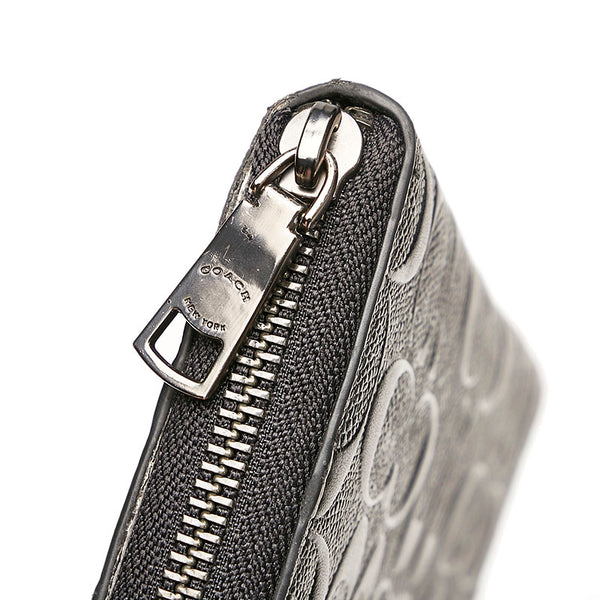 コーチ シグネチャー アコーディオン  ラウンドファスナー 長財布 F58113 ブラック レザー メンズ COACH 【中古】