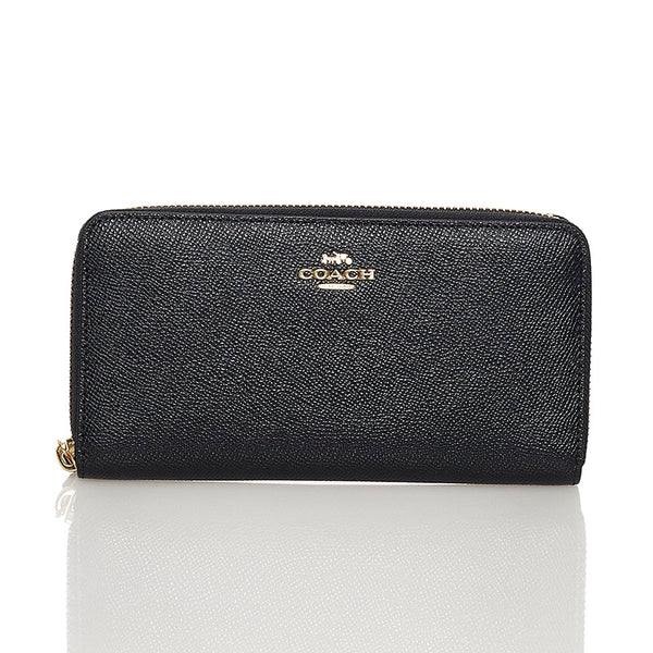 コーチ ラウンドファスナー 長財布 ブラック レザー レディース COACH 【中古】