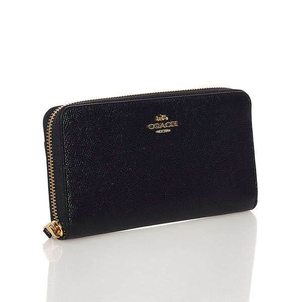 コーチ ラウンドファスナー 長財布 ブラック レザー レディース COACH 【中古】