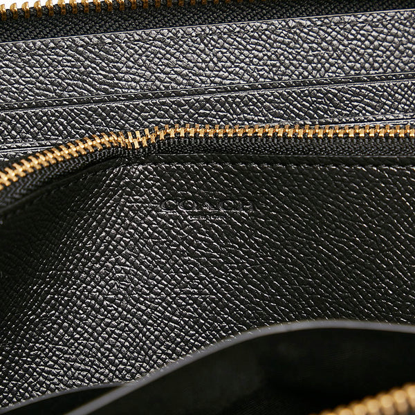 コーチ ラウンドファスナー 長財布 ブラック レザー レディース COACH 【中古】