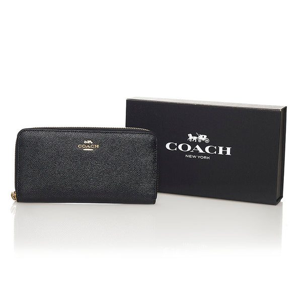 コーチ ラウンドファスナー 長財布 ブラック レザー レディース COACH 【中古】
