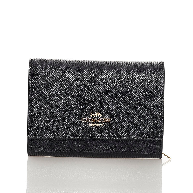 コーチ ミディアム フラップ ウォレット ブラック レザー レディース COACH 【中古】