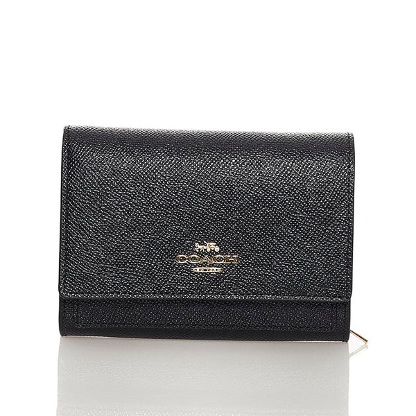 コーチ ミディアム フラップ ウォレット ブラック レザー レディース COACH 【中古】