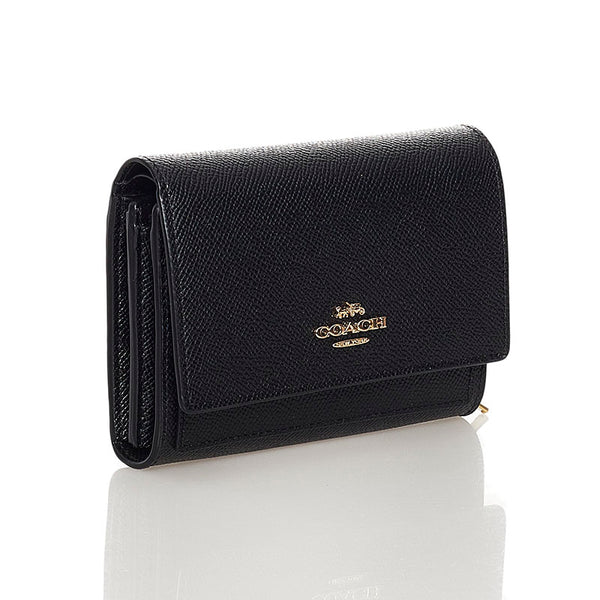 コーチ ミディアム フラップ ウォレット ブラック レザー レディース COACH 【中古】