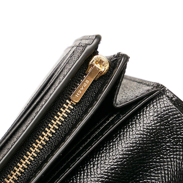 コーチ ミディアム フラップ ウォレット ブラック レザー レディース COACH 【中古】