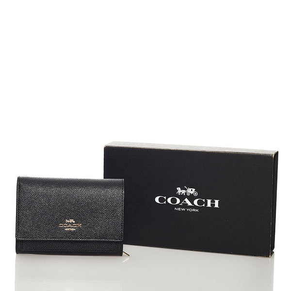 コーチ ミディアム フラップ ウォレット ブラック レザー レディース COACH 【中古】