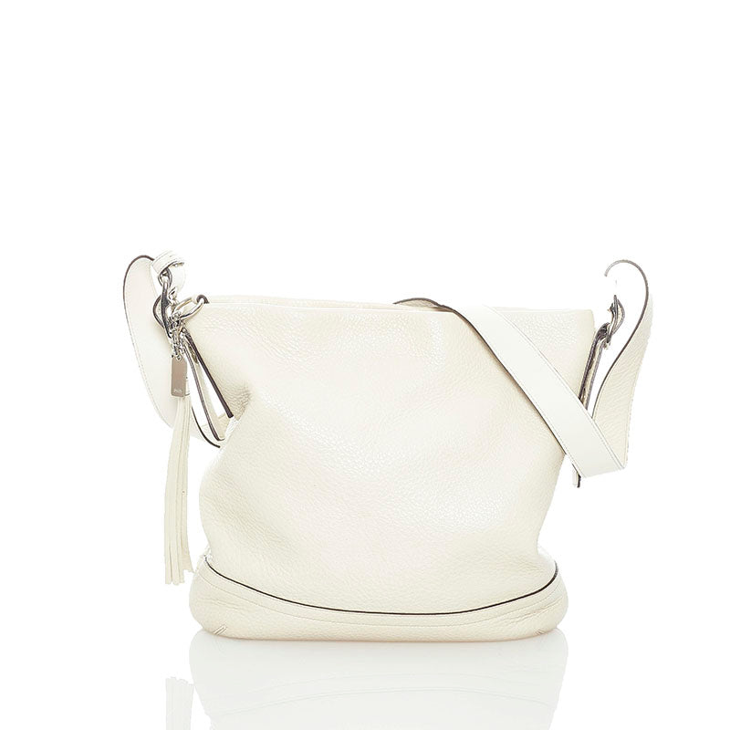 コーチ タッセル 斜め掛け ショルダーバッグ 1428 ホワイト レザー レディース COACH 【中古】