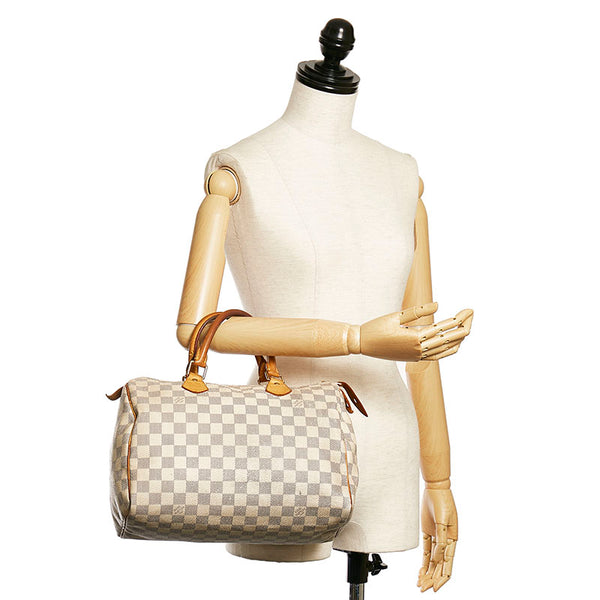 ルイ ヴィトン ダミエ アズール スピーディ 30 ハンドバッグ ミニボストン N41533 ホワイト PVC レザー レディース LOUIS VUITTON 【中古】