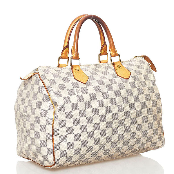 ルイ ヴィトン ダミエ アズール スピーディ 30 ハンドバッグ ミニボストン N41533 ホワイト PVC レザー レディース LOUIS VUITTON 【中古】