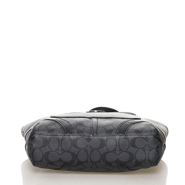 コーチ シグネチャー トートバッグ 不鮮明 グレー ブラック  PVC レザー レディース COACH 【中古】