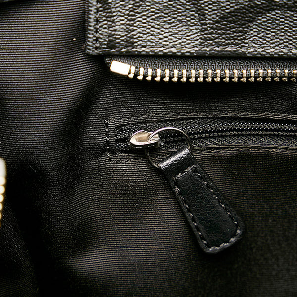 コーチ シグネチャー トートバッグ 不鮮明 グレー ブラック  PVC レザー レディース COACH 【中古】