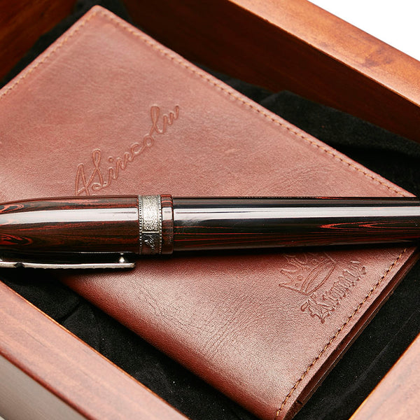 クローネ エイブラハム リンカーン 万年筆 ブラウン ブラック K18 ゴールド エボナイト メンズ 【中古】