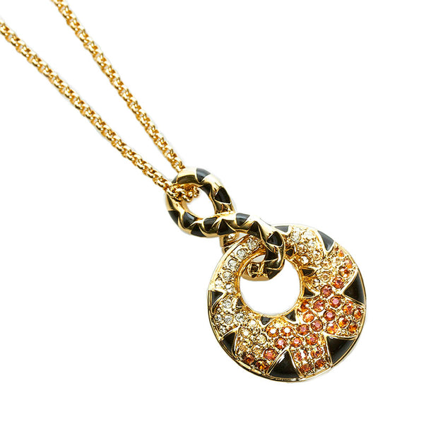 スワロフスキー ラインストーン ネックレス ゴールド ブラック オレンジ メッキ レディース SWAROVSKI 【中古】