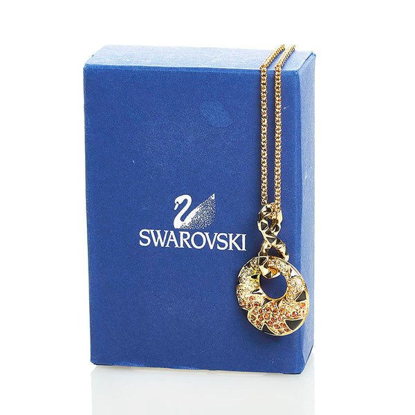 スワロフスキー ラインストーン ネックレス ゴールド ブラック オレンジ メッキ レディース SWAROVSKI 【中古】