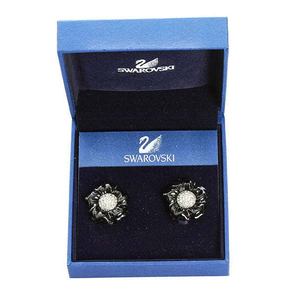 スワロフスキー フラワー イヤリング ブラック メタル レディース SWAROVSKI 【中古】