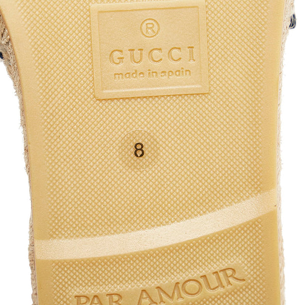 グッチ ウェブ スライド サンダル 624985 ネイビー ベージュ レザー 麻・リネン ラバー メンズ GUCCI 【中古】