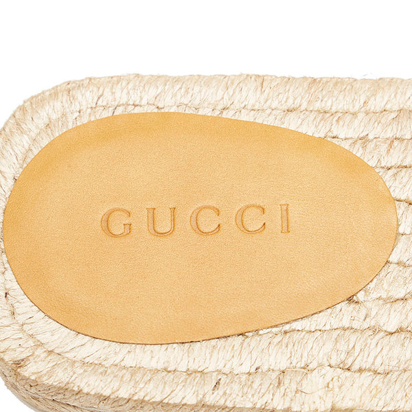 グッチ ウェブ スライド サンダル 624985 ネイビー ベージュ レザー 麻・リネン ラバー メンズ GUCCI 【中古】