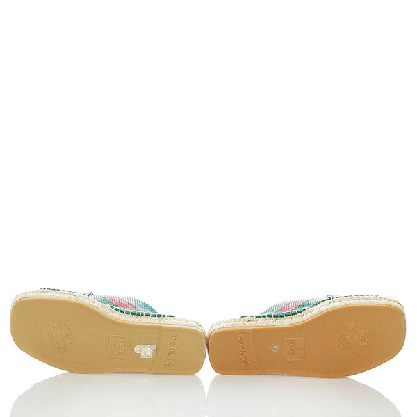 グッチ スライド サンダル 624629 グリーン レッド ベージュ レザー 麻・リネン ラバー メンズ GUCCI 【中古】