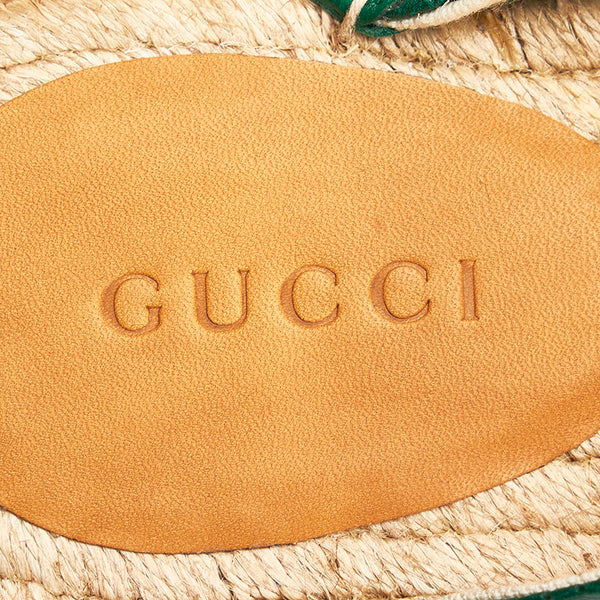 グッチ スライド サンダル 624629 グリーン レッド ベージュ レザー 麻・リネン ラバー メンズ GUCCI 【中古】