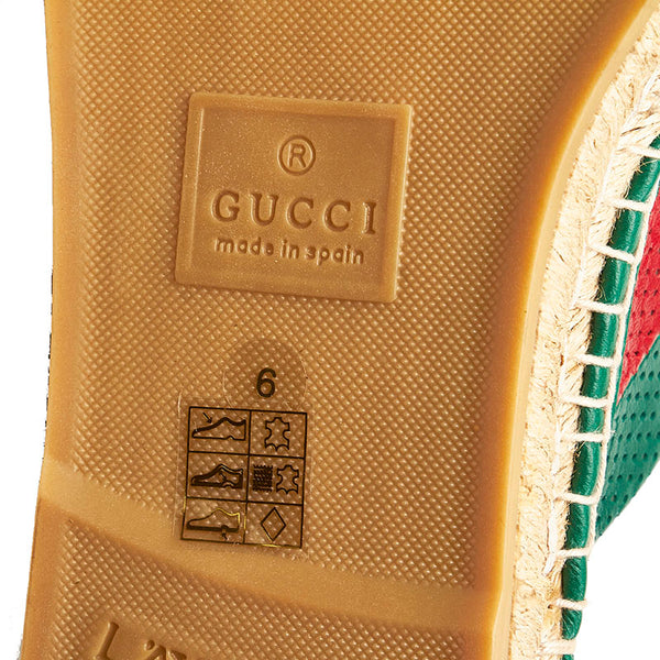 グッチ スライド サンダル 624629 グリーン レッド ベージュ レザー 麻・リネン ラバー メンズ GUCCI 【中古】