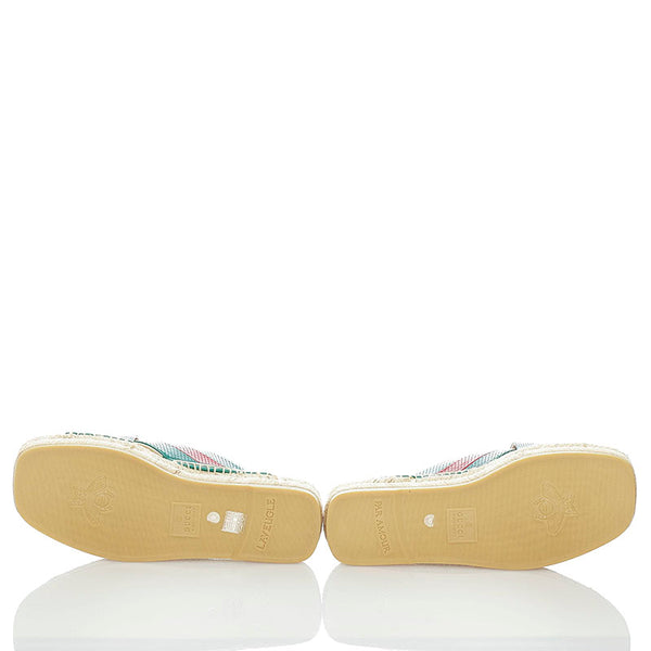 グッチ スライド サンダル グリーン レッド ベージュ レザー 麻・リネン ラバー メンズ GUCCI 【中古】