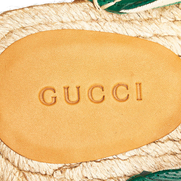 グッチ スライド サンダル グリーン レッド ベージュ レザー 麻・リネン ラバー メンズ GUCCI 【中古】