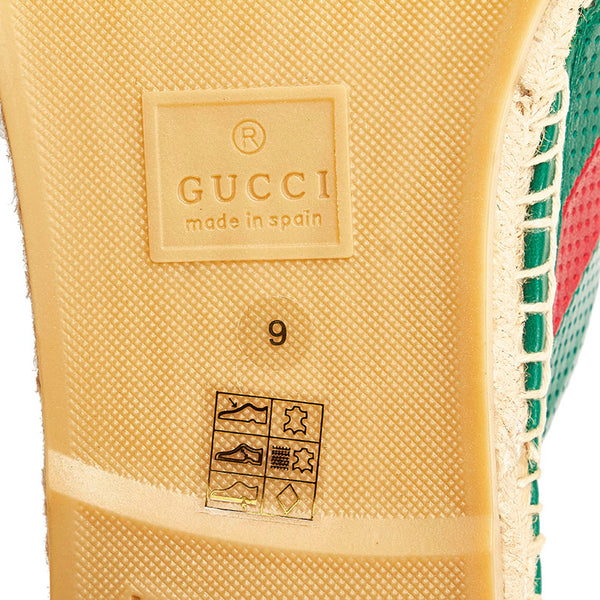 グッチ スライド サンダル グリーン レッド ベージュ レザー 麻・リネン ラバー メンズ GUCCI 【中古】