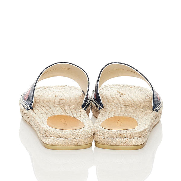 グッチ ウェブ スライド サンダル 624985 ネイビー レッド ベージュ レザー 麻・リネン ラバー メンズ GUCCI 【中古】