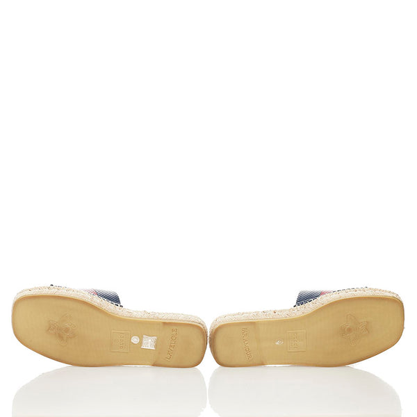 グッチ ウェブ スライド サンダル 624985 ネイビー レッド ベージュ レザー 麻・リネン ラバー メンズ GUCCI 【中古】