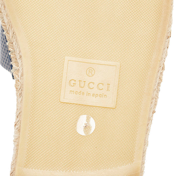 グッチ ウェブ スライド サンダル 624985 ネイビー レッド ベージュ レザー 麻・リネン ラバー メンズ GUCCI 【中古】