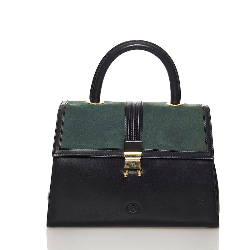 ゲラルディーニ ハンドバッグ ブラック モスグリーン レザー スウェード レディース GHERARDINI 【中古】