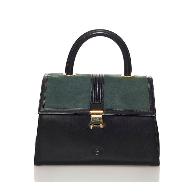 ゲラルディーニ ハンドバッグ ブラック モスグリーン レザー スウェード レディース GHERARDINI 【中古】